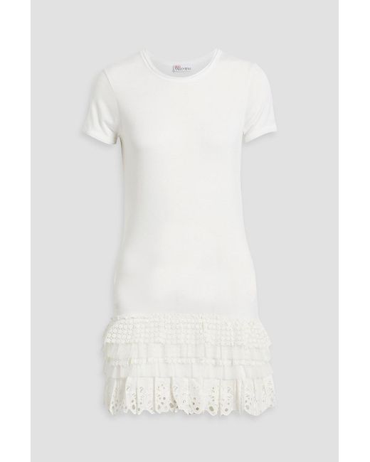RED Valentino White Ruffled Modal-jersey, Broderie Anglaise Cotton And Tulle Mini Dress