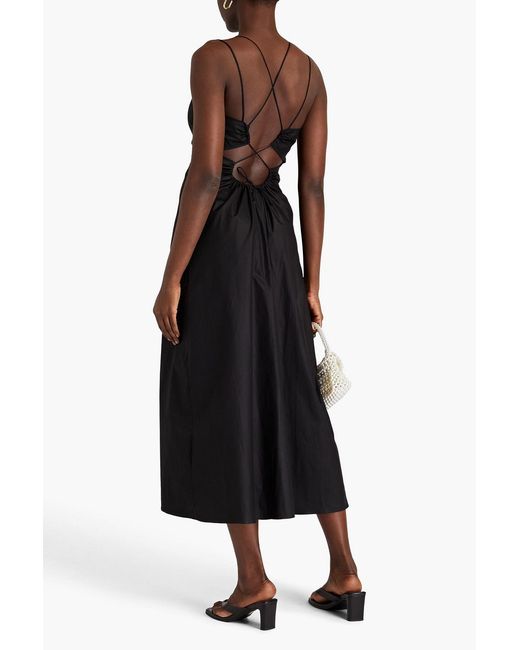FRAME Black Cutout Cotton-blend Poplin Midi Dress