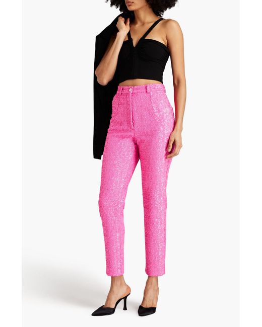 Dolce & Gabbana Pink Sequined Crepe Slim-leg Pants