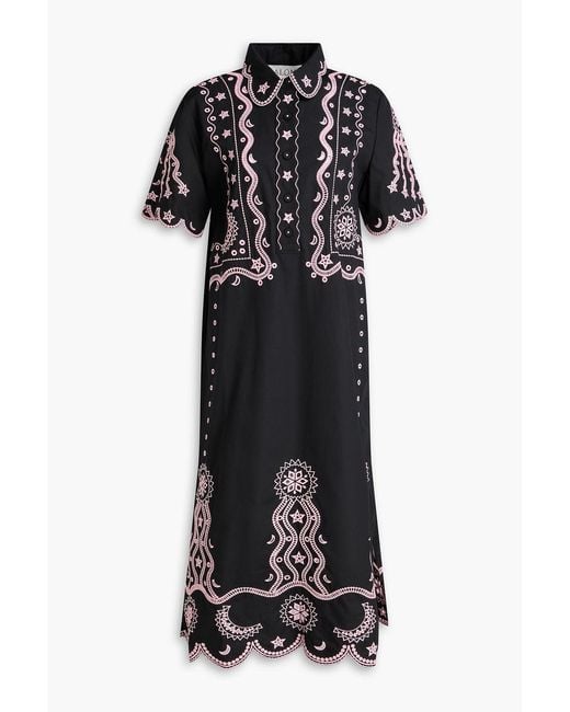 Saloni Black Dree B Broderie Anglaise Cotton Midi Shirt Dress