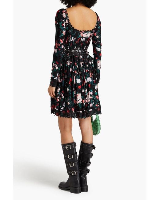 Rabanne Black Floral-print Broderie Anglaise Mini Dress