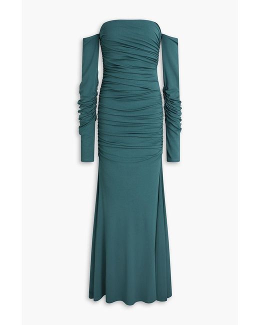 TOVE Green Off-The-Shoulder Draped Stretch-Jersey Maxi Dress
