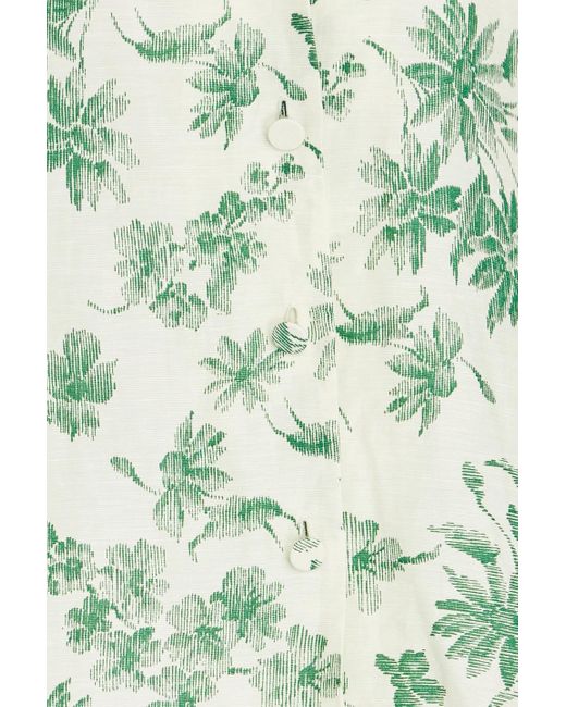 Sandro Green Bourget Floral-print Linen-blend Shirt