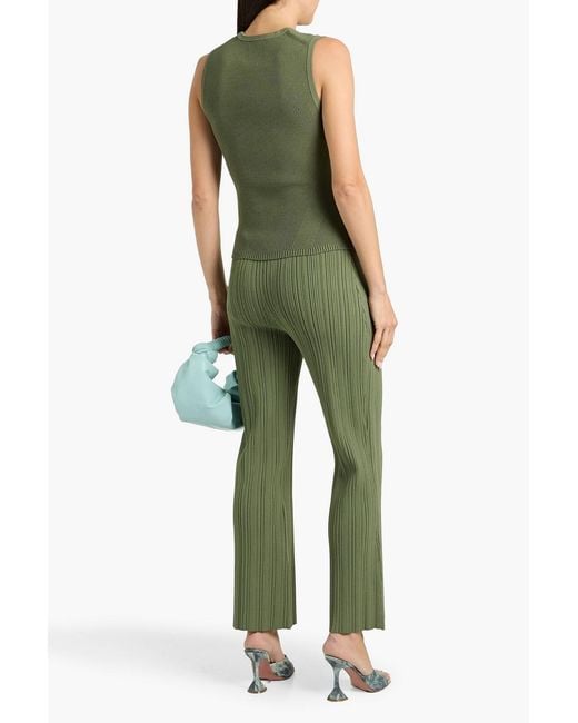 Veronica Beard Green Sid Ribbed-Knit Top