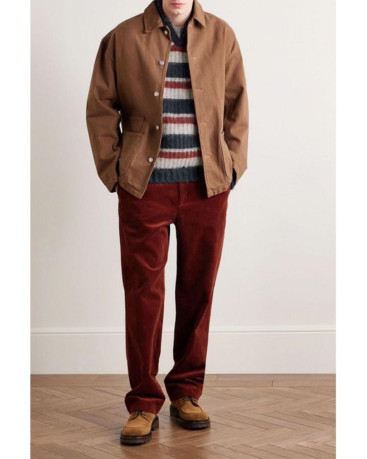Mr P. Blue Striped Waffle-Knit Alpaca-Blend Polo Shirt for men