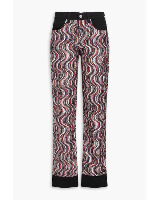 Missoni Red Metallic Crochet Knit-paneled Mid-rise Straight-leg Jeans