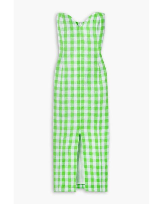Mara Hoffman Green Didi trägerloses midikleid aus hanf mit gingham-karo