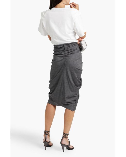 Isabel Marant Gray Dastica Draped Ruched Wool-jersey Midi Pencil Skirt