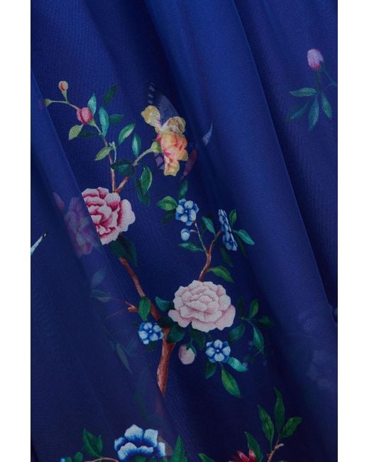 Marchesa Blue Robe aus chiffon mit floralem print und asymmetrischer schulterpartie
