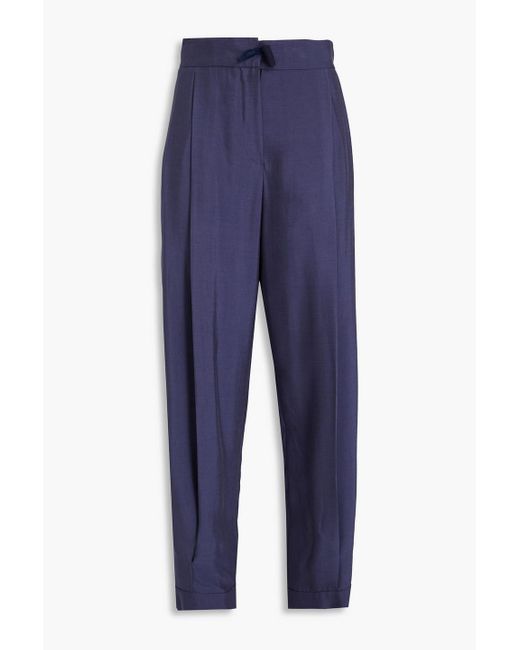 Emporio Armani Blue Washed Curpo And Modal-blend Tapered Pants