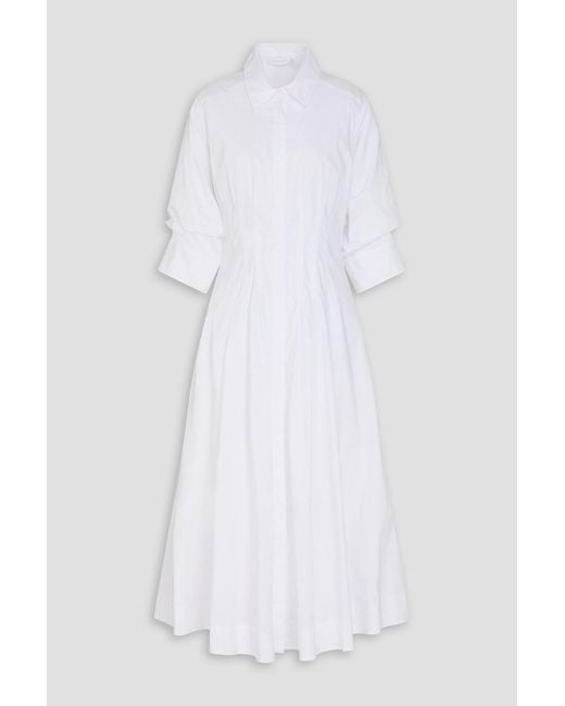 Jonathan Simkhai White Jazz Core Pintucked Cotton-Blend Poplin Midi Shirt Dress