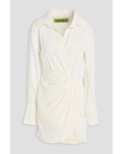 GAUGE81 Natural Puno Wrap-Effect Linen-Blend Mini Shirt Dress