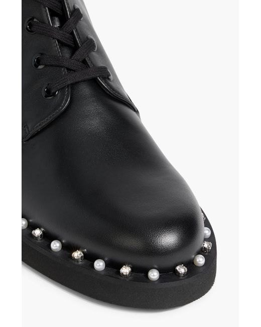 Stuart Weitzman Black Reverie Embellished Leather Combat Boots