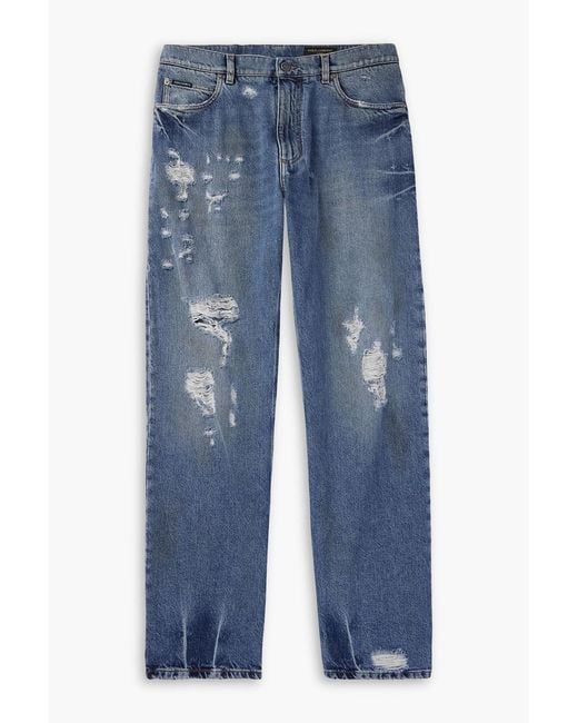 Dolce & Gabbana Blue Straight-Fit Logo-Appliquéd Distressed Denim Jeans for men