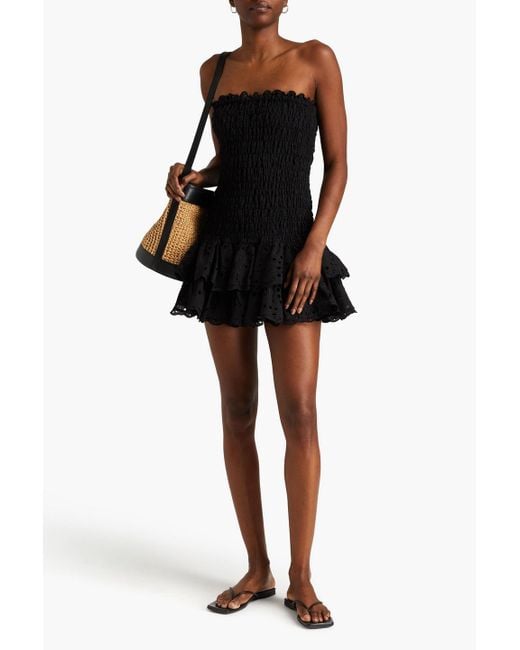Charo Ruiz Black Megan trägerloses minikleid aus einer baumwollmischung mit lochstickerei