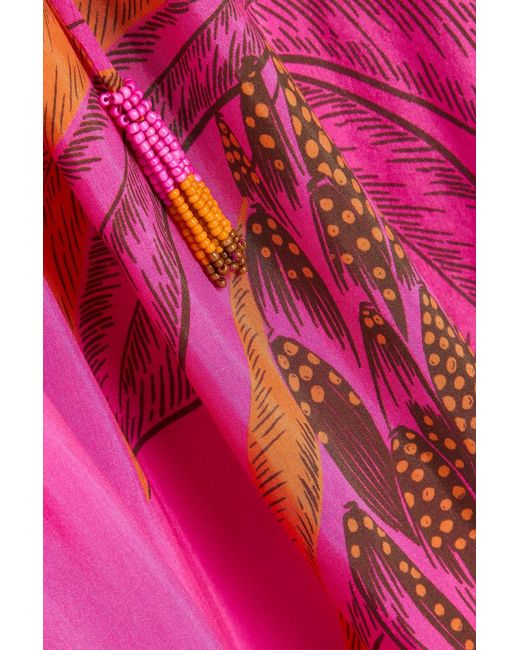 Farm Rio Pink Off-The-Shoulder Printed Cotton-Blend Sateen Mini Dress