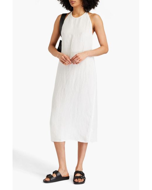 James Perse White Lyocell And Linen-blend Halterneck Dress