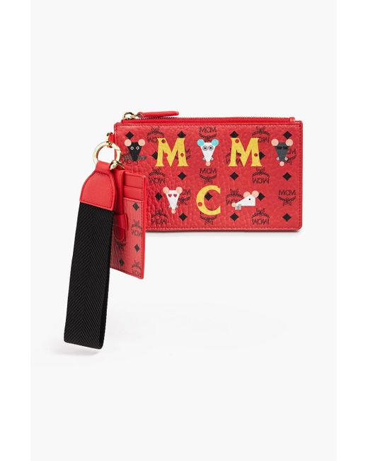 MCM Red Printed Logo-print Faux Textu-leather Pouch