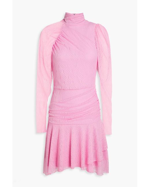 ROTATE BIRGER CHRISTENSEN Pink Ruched Stretch-lace Mini Dress