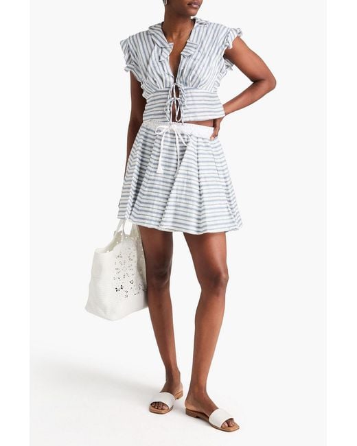 Sandro Blue Striped Linen-blend Mini Skirt