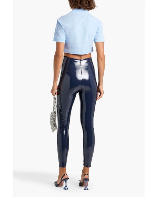 Area Blue Cropped Embellished Cotton-Piqué Polo Shirt