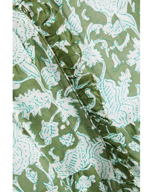 Maje Green Wrap-effect Floral-print Cotton-voile Midi Skirt
