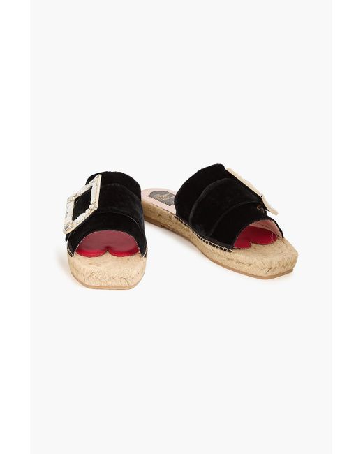 Roger Vivier Black Buckle-Embellished Velvet Espadrilles
