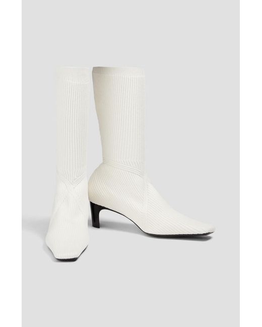 Jil Sander White Ribbed-knit Sock Boots