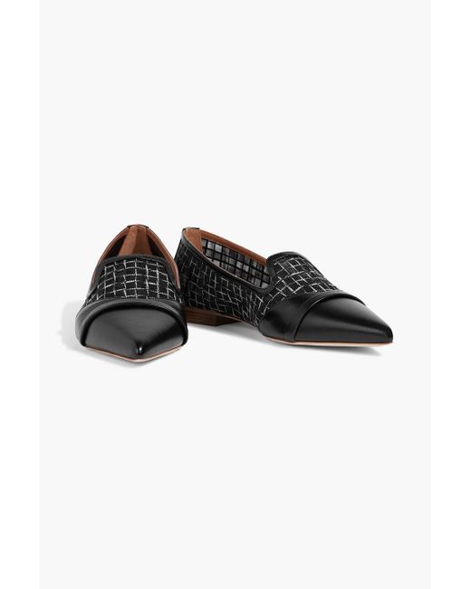 Malone Souliers Black Romy Embroidered Mesh And Leather Point-Toe Flats