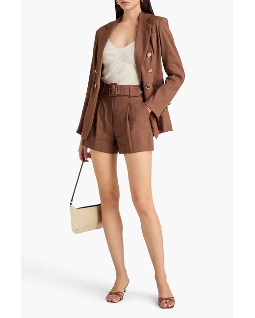 Veronica Beard Brown Piper Belted Linen-Blend Twill Shorts