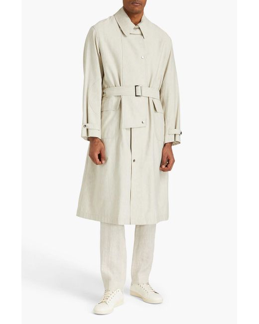 Emporio Armani White Belted Linen-blend Gabardine Trench Coat for men