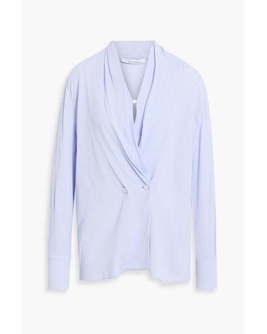 Another Tomorrow Blue Draped Crepe Blouse