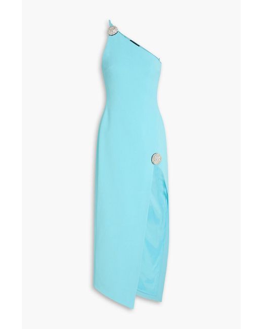 David Koma Blue One-Shoulder Crystal-Embellished Crepe Midi Dress