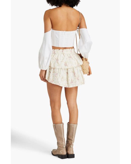 LoveShackFancy Natural Tiered Floral-print Cotton-twill Mini Skirt