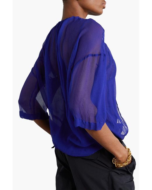 Dries Van Noten Blue Layered Silk-blend Crepon Top