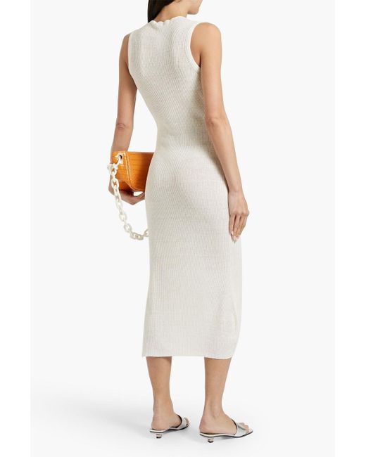 Onia White Ribbed Linen-blend Midi Dress