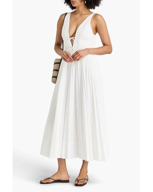 Jonathan Simkhai White Stephanie Pleated Cotton-Blend Poplin Midi Dress