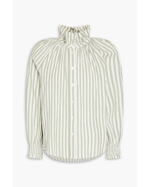 Veronica Beard White Calisto Ruffled Striped Cotton-blend Seersucker Shirt