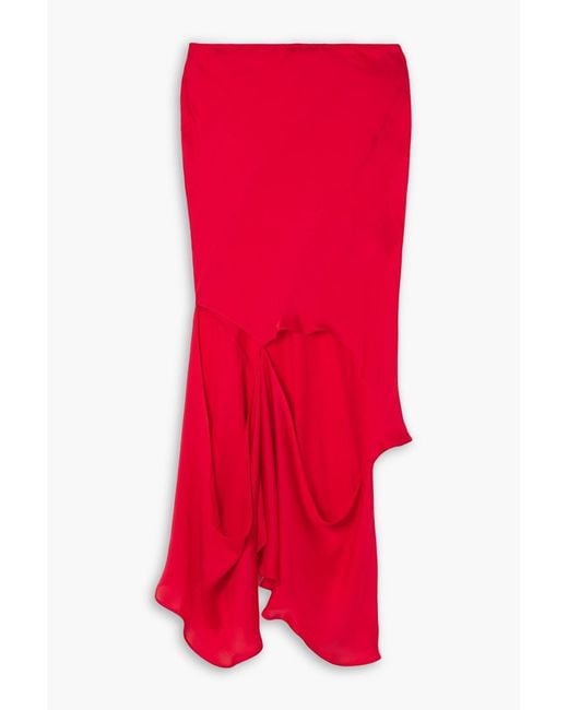 Acne Red Asymmetric Cutout Silk Midi Skirt