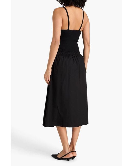 Claudie Pierlot Black Cotton-Poplin And Ribbed Jersey Midi Dress