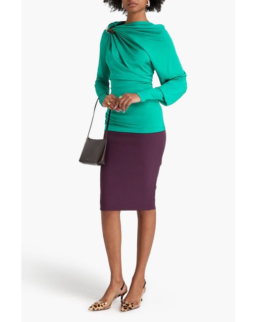 Victoria Beckham Green Draped Stretch-Jersey Blouse