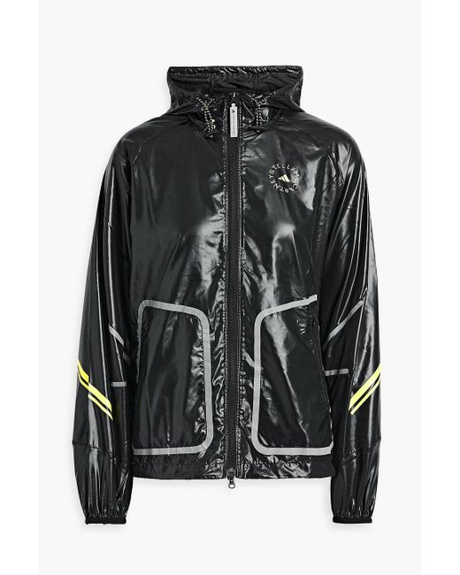 Adidas By Stella McCartney Black Logo-print Coated Shell Hooded Track Jacket