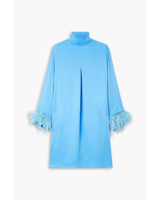 Sleeper Blue Party Shirt Feather-trimmed Satin Dress