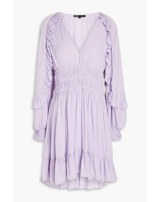 Maje Purple Ruffled Satin-crepe Mini Dress