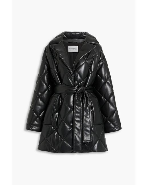 Stand Studio Maxim Belted Quilted Faux Leather Coat in Black Lyst