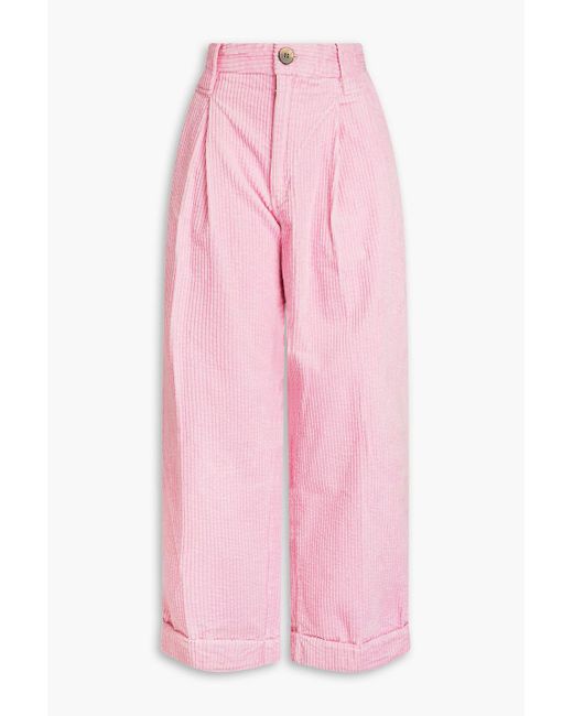 Ganni Pink Cotton-blend Corduroy Wide-leg Pants