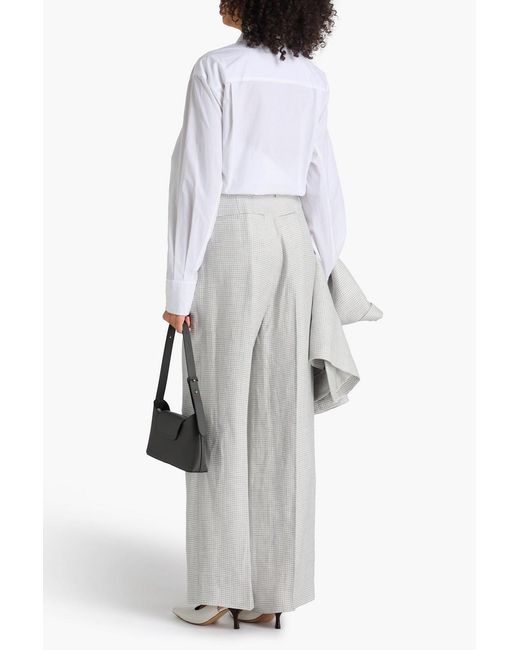 Theory White Houndstooth Linen-blend Wide-leg Pants