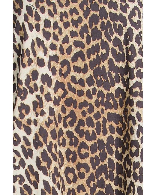 Ganni Multicolor Tiered Leopard-print Cotton-poplin Mini Dress
