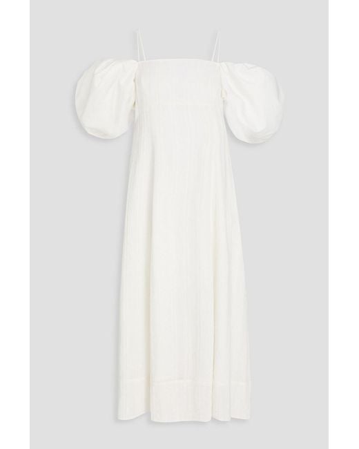 Rejina Pyo White Oksana Cold-Shoulder Cotton-Jacquard Midi Dress