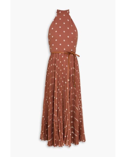 Zimmermann Brown Pleated Polka-Dot Georgette Midi Dress